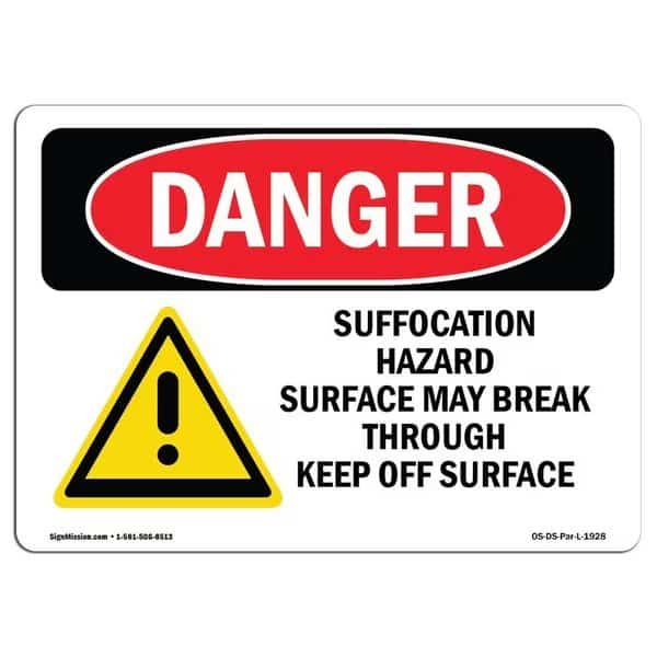 OSHA Danger Sign, Suffocation Hazard, 18in X 12in Decal, 12" W, 18" L, Landscape