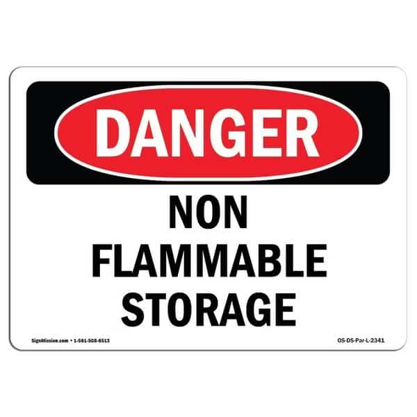 Safety Sign, OSHA Danger, 7" Height, 10" Width, Non Flammable Storage, Landscape