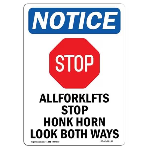 Safety Sign, OSHA Notice, 18" Height, Rigid Plastic, All Forklifts Stop Sign With Symbol, Portrait