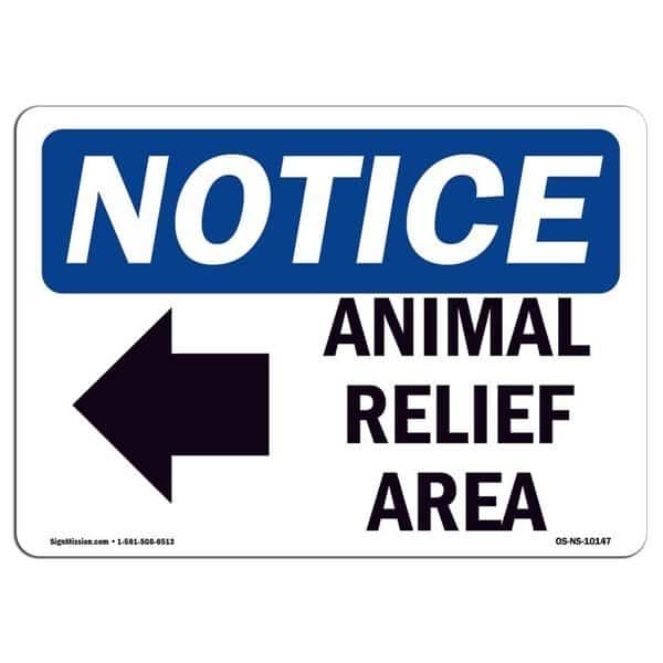 Safety Sign, OSHA Notice, 10" Height, Animal Relief Area Sign With Symbol, Portrait, NS-D-V-10153