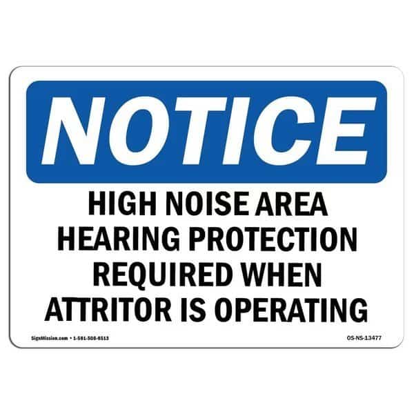 OSHA Sign, High Noise Area Hearing Protection Required, 10in X 7in Aluminum, 10" W, 7" H, Landscape