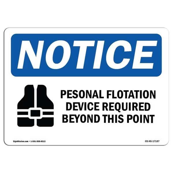 OSHA Sign, Personal Flotation Device Required, 14in X 10in Rigid Plastic, 14" W, 10" H, Landscape