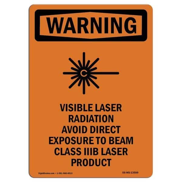 OSHA WARNING Sign, Visible Laser Radiation W/ Symbol, 10in X 7in Aluminum, 7" W, 10" H, Portrait