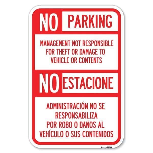 No Parking Management Not Responsible fo Heavy-Gauge Aluminum Sign, 12" x 18", A-1218-23709