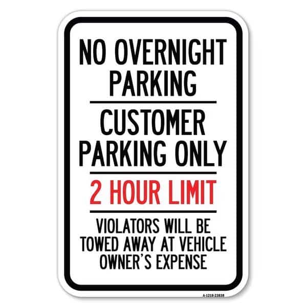 No Overnight Parking Customer Parking On Heavy-Gauge Aluminum Sign, 12" x 18", A-1218-23838
