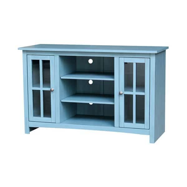 48" Entertainment / TV Stand with 2 Doors, Ocean Blue, Antique Rubbed