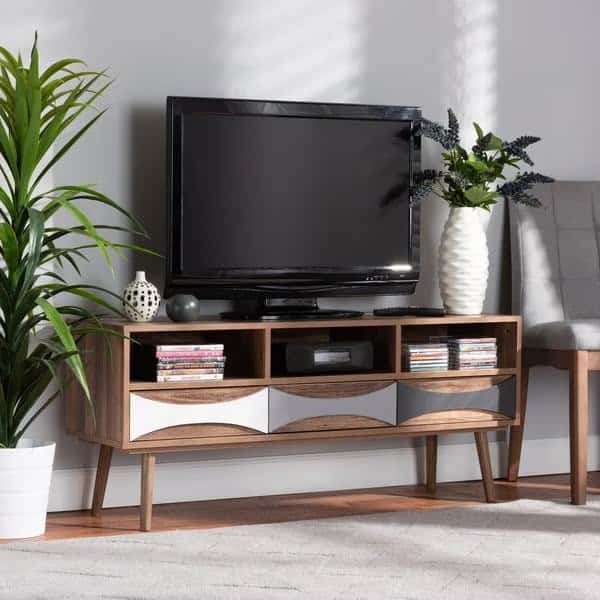 Leane ModernNatural Brown Finished and Multi-Colored Wood 3-Drawer TV Stand