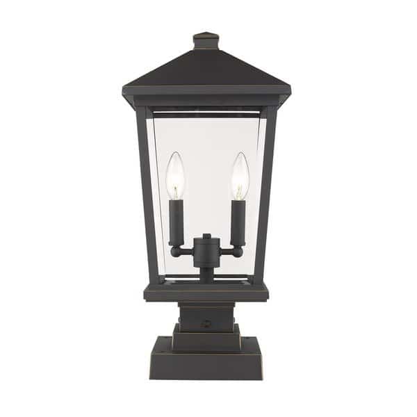 Beacon 2 Light Outdoor Pier Mounted Fixture, Oil Rubbed Bronze & Clear Beveled