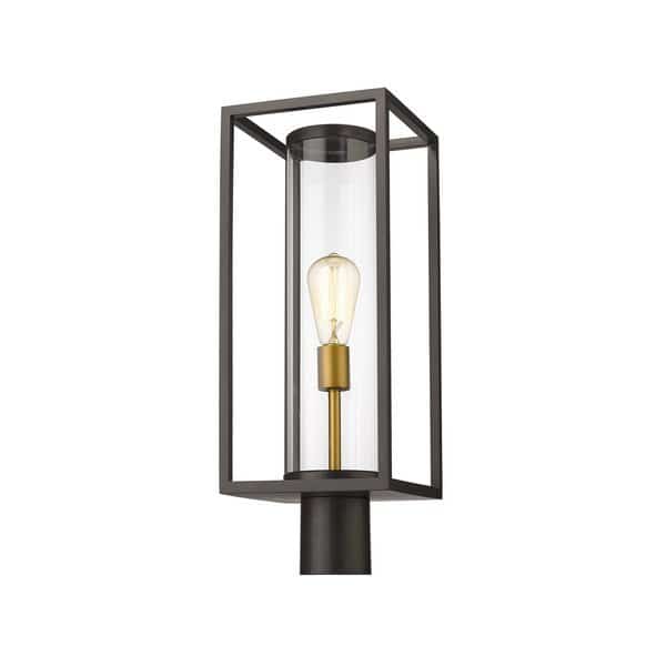 Dunbroch 1 Light Outdoor Post Mount Fixture, Deep Bronze + Outdoor Brass & Clear