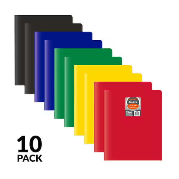 TwoPocket Heavyweight Poly Portfolio Folder, Assorted Primary Colors, 10PK