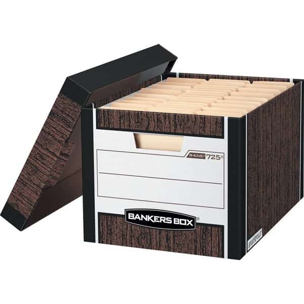 File Box, Corrugated Fiberboard, 12 in W, 15 in D, 10 in H, Lift-Off Locking Lid Closure, Brown