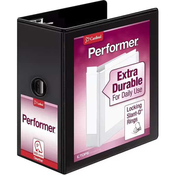 Cardinal, PERFORMER CLEARVUE SLANT-D RING BINDER, 3 RINGS, 5in CAPACITY, 11 X 8.5, BLACK