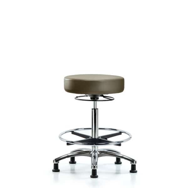 Vinyl Stool, Chrome, High Bench, Foot Ring, Glides, Royal